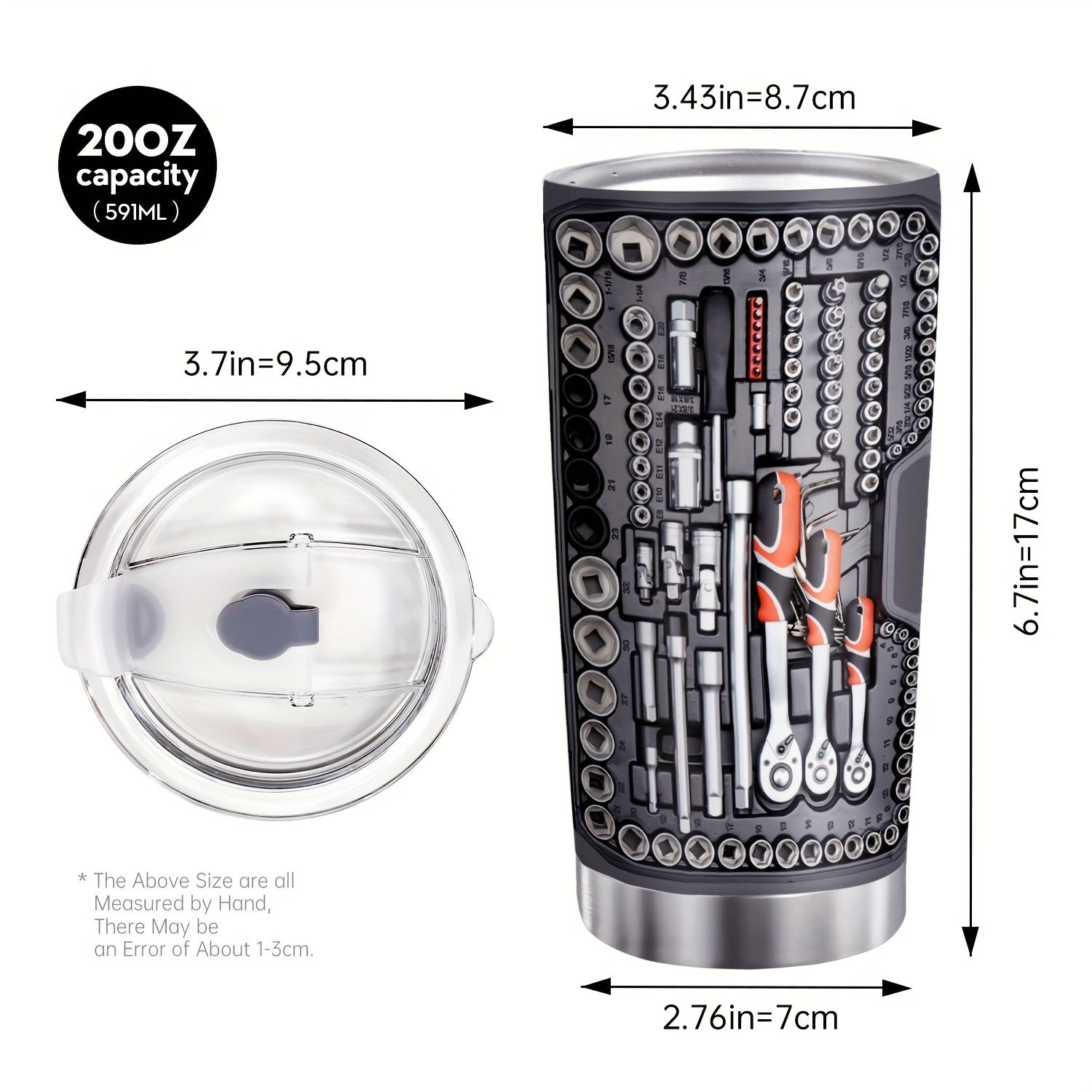 1pc 20oz Vacuum-insulated Coffee Mug, Mechanic Tool Graphic Printed Tumbler With Lid, Stainless Steel Travel Mugs With Lid, Double Wall Cups For Cold & Hot Drinks Christmas Gift TARHUS