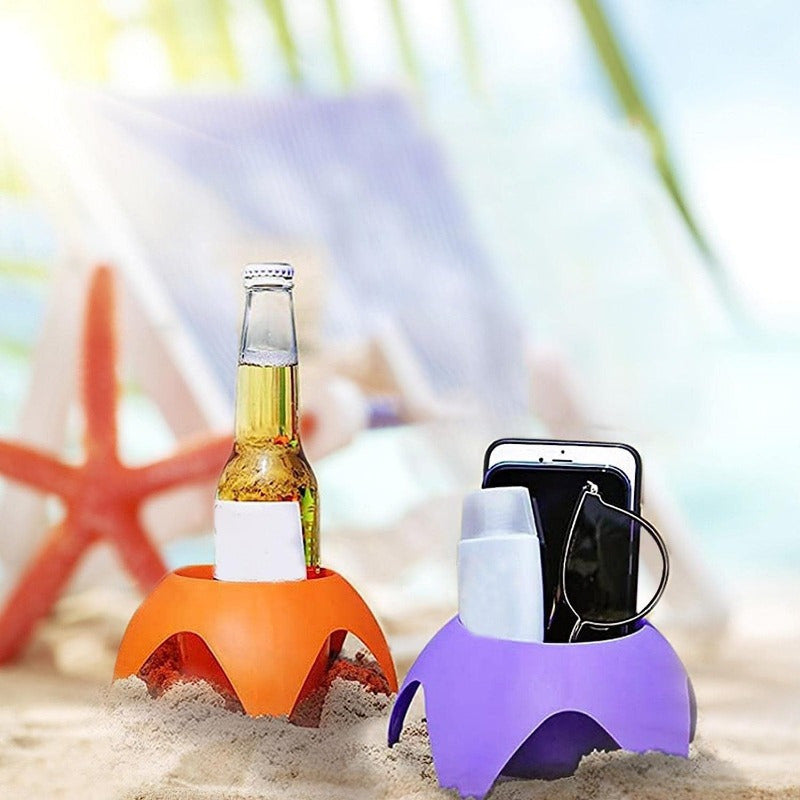 Portable Beach Cup Holders with Storage Tray – Sand-Resistant Drink & Snack Organizer for Beach, Poolside & Outdoor Use - TARHUS