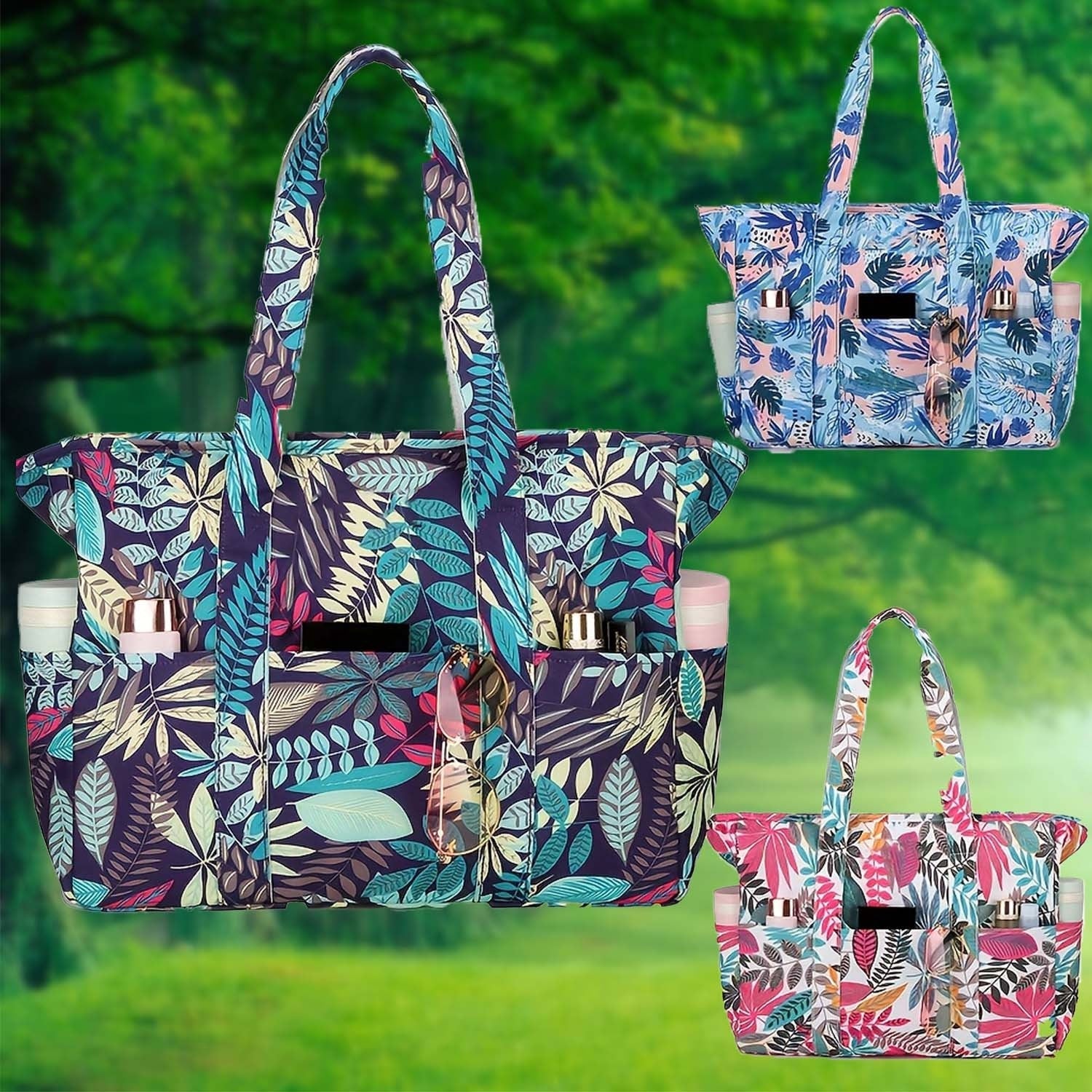 1pc Beach Bags for Women Tote Bag, Large Beach Bag with Zipper for Gym Travel Vocation, Floral tote bag TARHUS