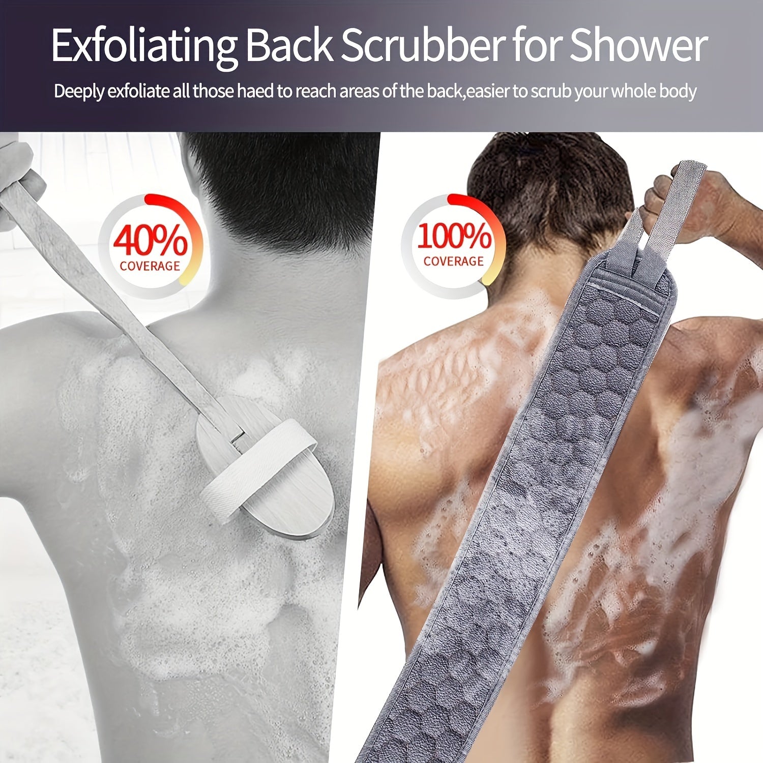 3-in-1 Exfoliating Shower Kit – Back Scrubber, Body Glove & Shower Pouf