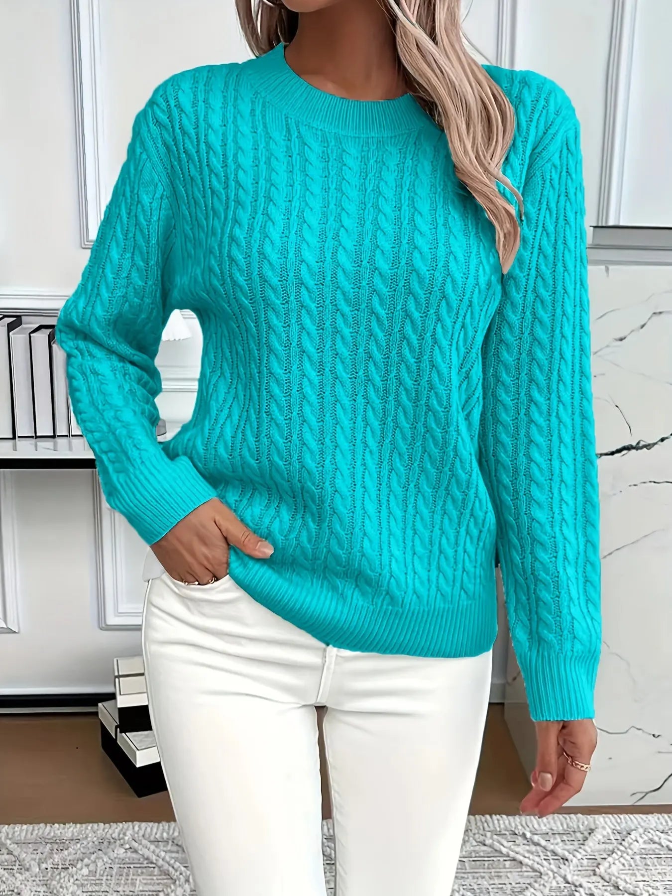 Women’s Loose Fit Pullover Sweater – Soft Ribbed Knit Round Neck Long Sleeve Top - TARHUS