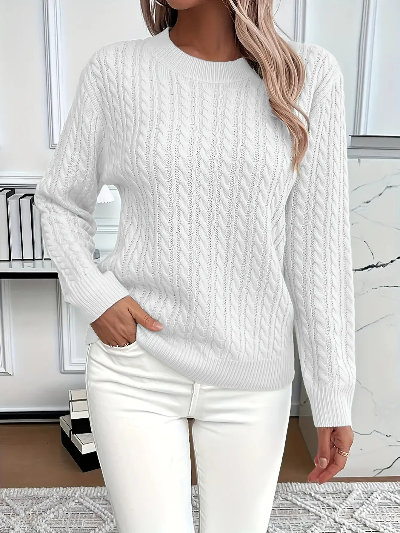 Women’s Loose Fit Pullover Sweater – Soft Ribbed Knit Round Neck Long Sleeve Top - TARHUS