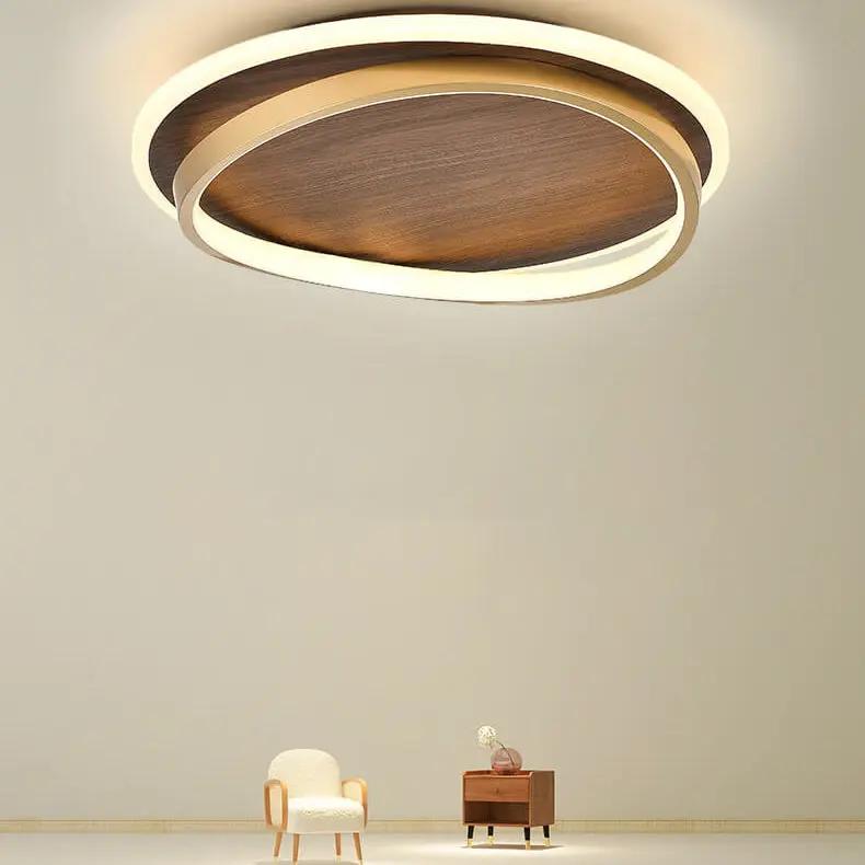 Nordic Minimalist Circular Walnut Grain LED Flush Mount Ceiling Light - TARHUS