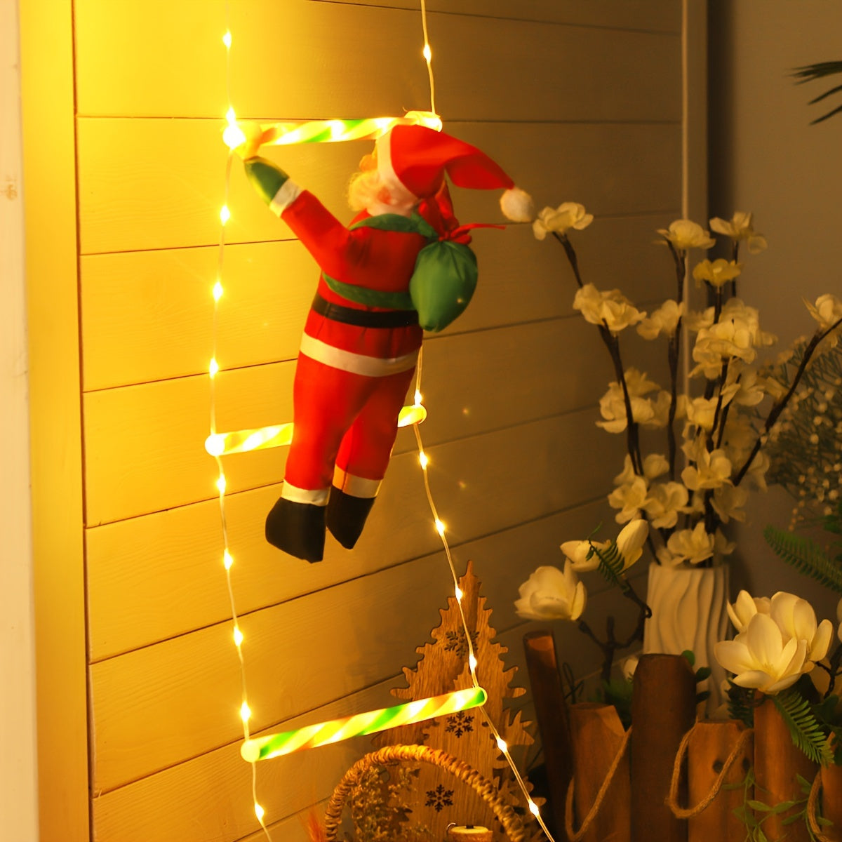 LED Christmas Ladder Light – Battery-Powered Santa Climbing Decoration TARHUS
