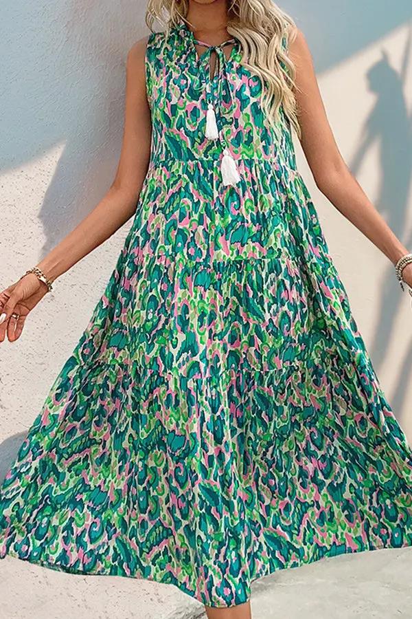 Bohemia Floral Print Fashion Midi Dress - TARHUS