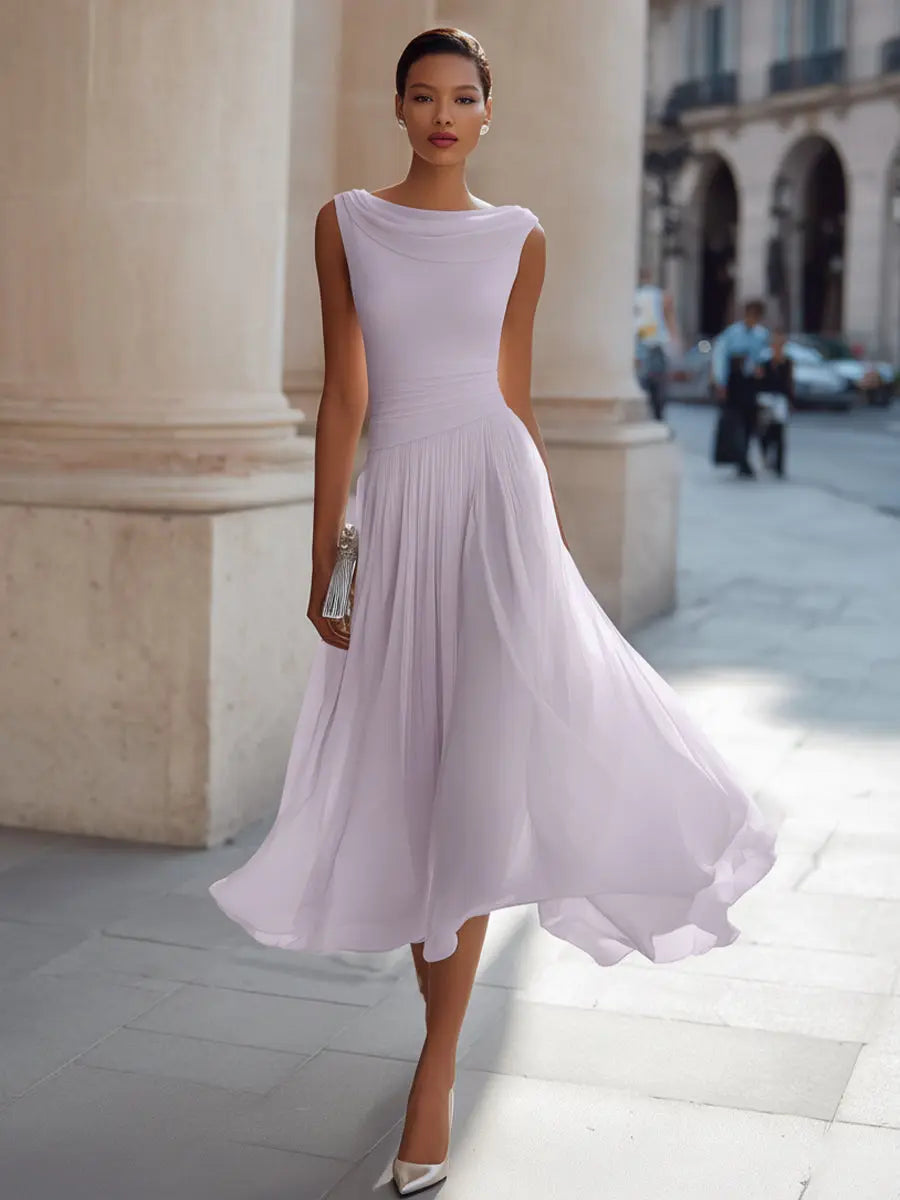 Draped Neck Sleeveless Pleated Midi Dress TARHUS Sleeveless Maxi Dress