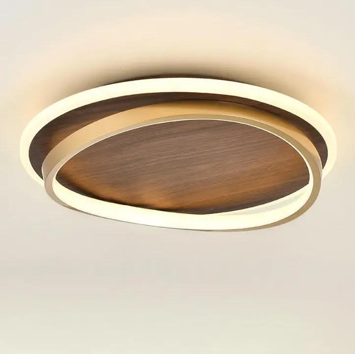 Nordic Minimalist Circular Walnut Grain LED Flush Mount Ceiling Light - TARHUS