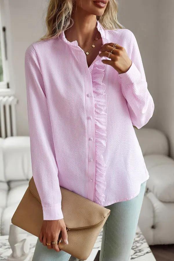 Button Stringy Selvedge Long Sleeve Casual Tops - TARHUS