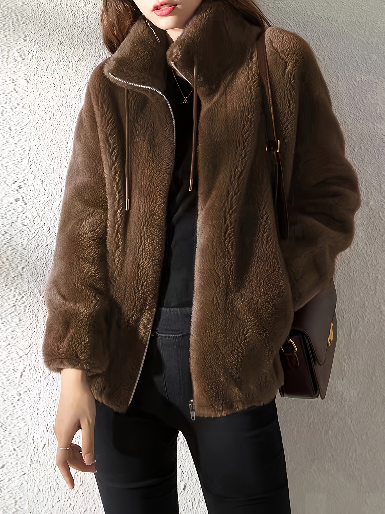 Faux Fur Zip-Up Jacket for Women – Soft Plush Casual Winter Coat - TARHUS
