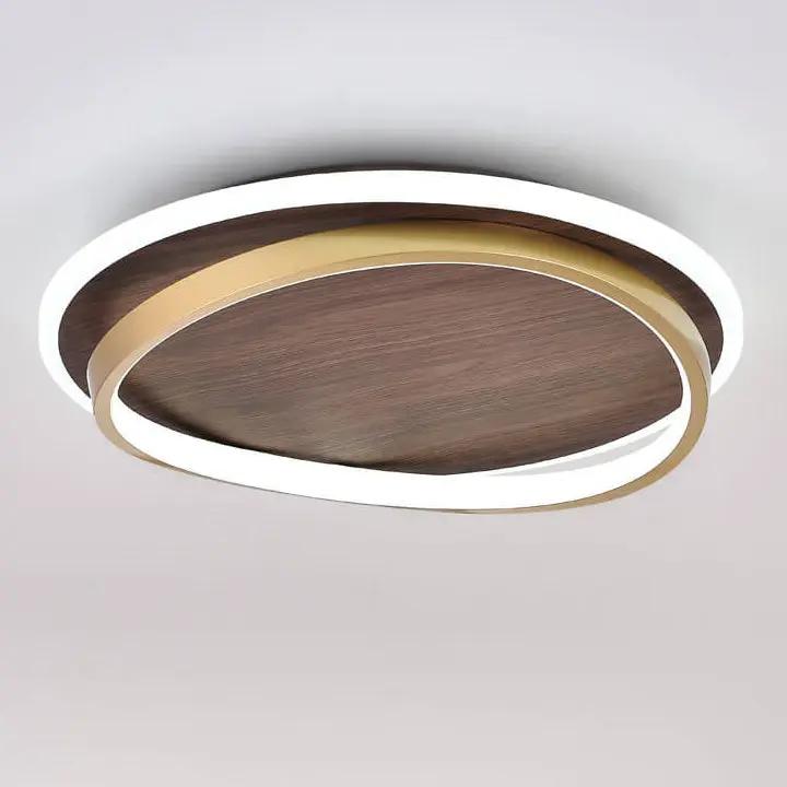 Nordic Minimalist Circular Walnut Grain LED Flush Mount Ceiling Light - TARHUS