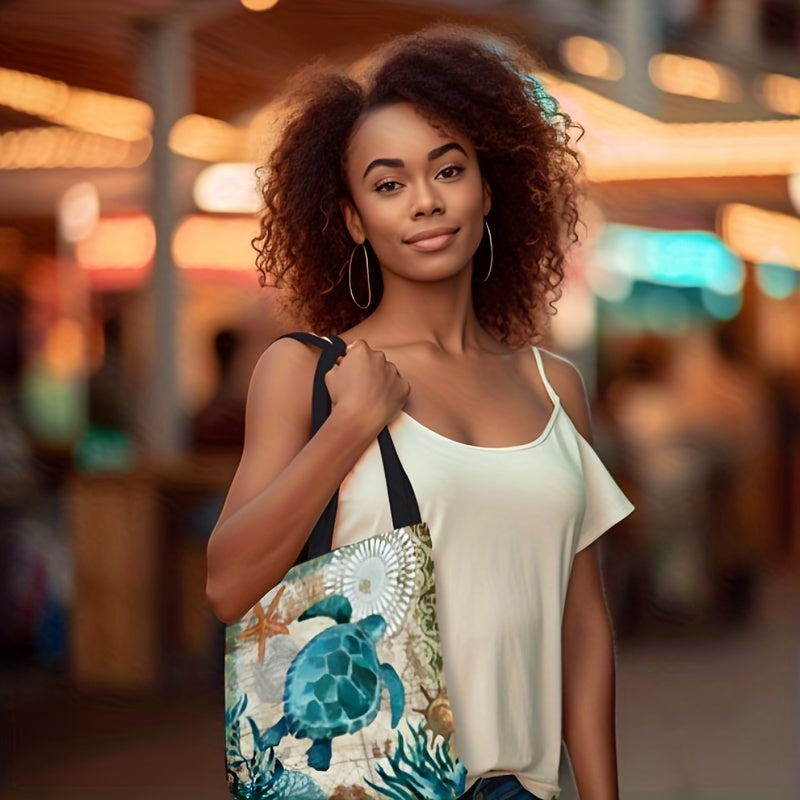 Large Ocean Turtle Tote Bag - Reusable Multipurpose Shoulder Bag for Women - Perfect for Shopping, Travel, and Outdoor Activities TARHUS