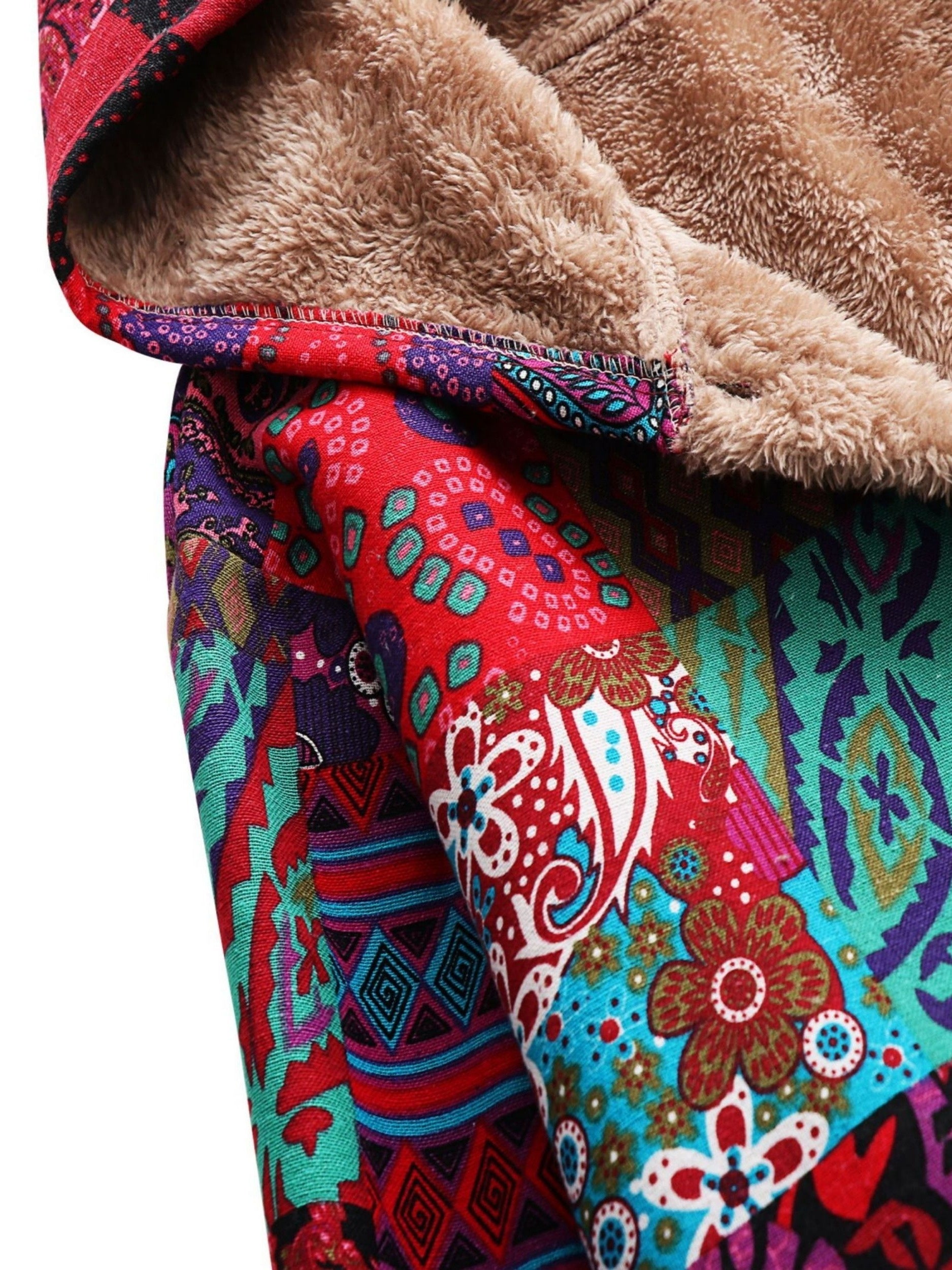 Colorful Paisley Floral Fleece-Lined Hooded Coat for Women | Cozy Boho Outerwear - TARHUS