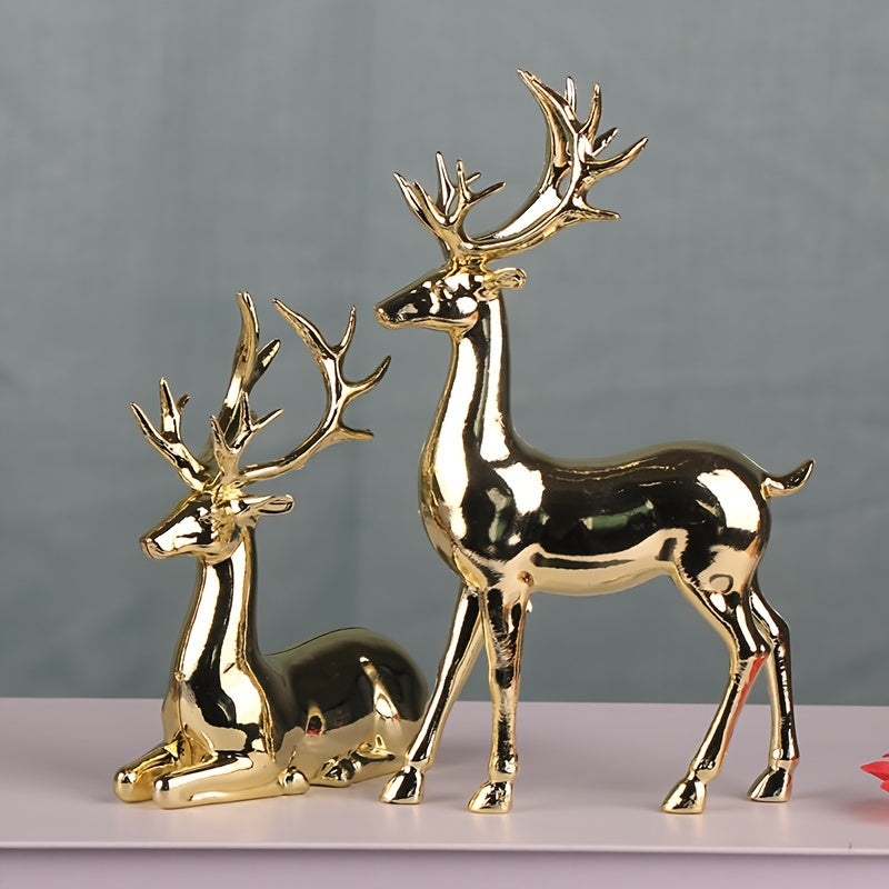 Pair of Golden Reindeer Statues – Elegant Holiday & Year-Round Decor | LuxeDeer TARHUS