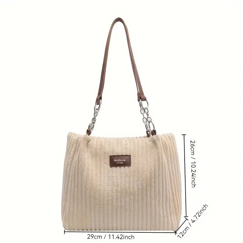 Julia Corduroy Tote Bag for Women – Shoulder Bag with Zipper