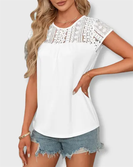 Élise Lace Blouse - Elegant Summer Short Sleeve Top - TARHUS
