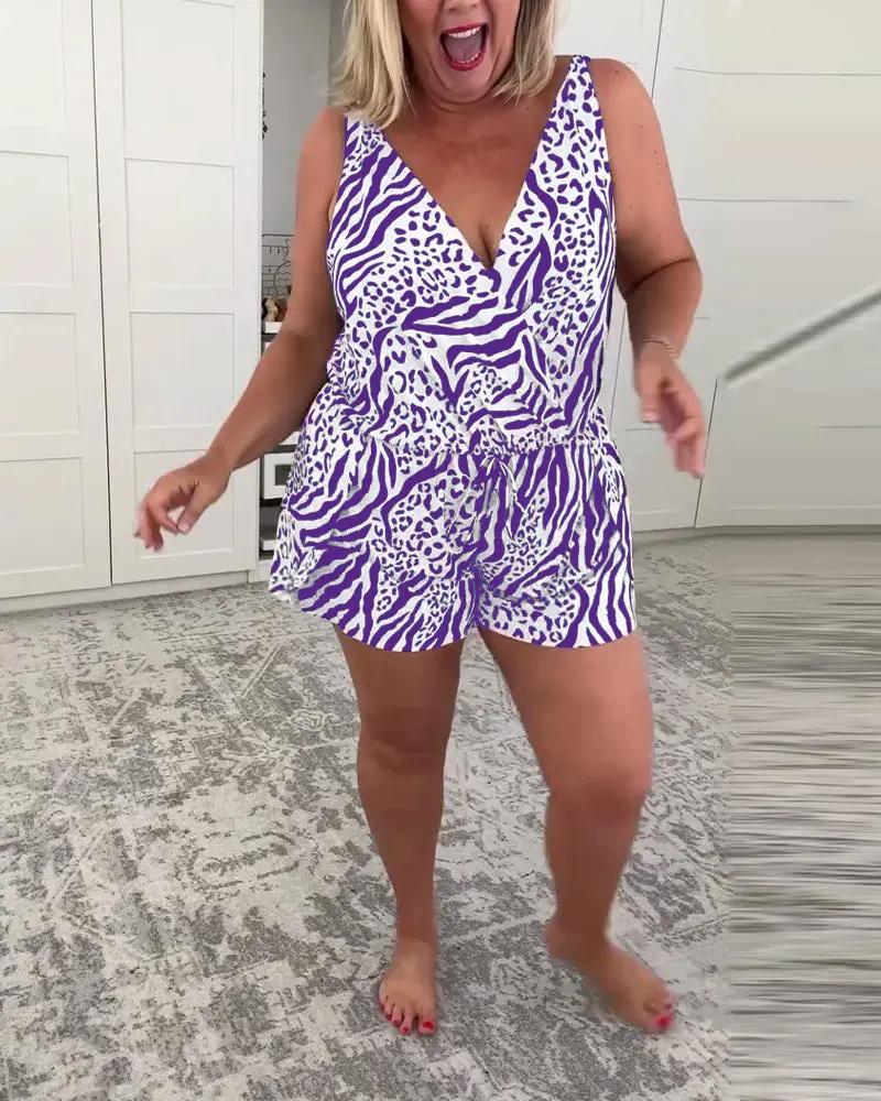 Zebra Print Slim Fit Swimsuit – One-Piece V-Neck with Lace-Up Back TARHUS Swimsuits