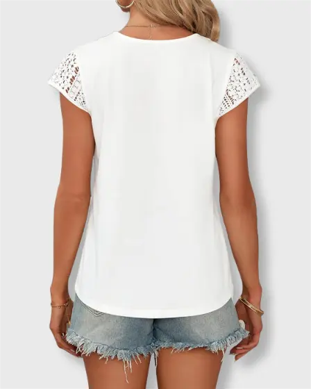 Élise Lace Blouse - Elegant Summer Short Sleeve Top - TARHUS
