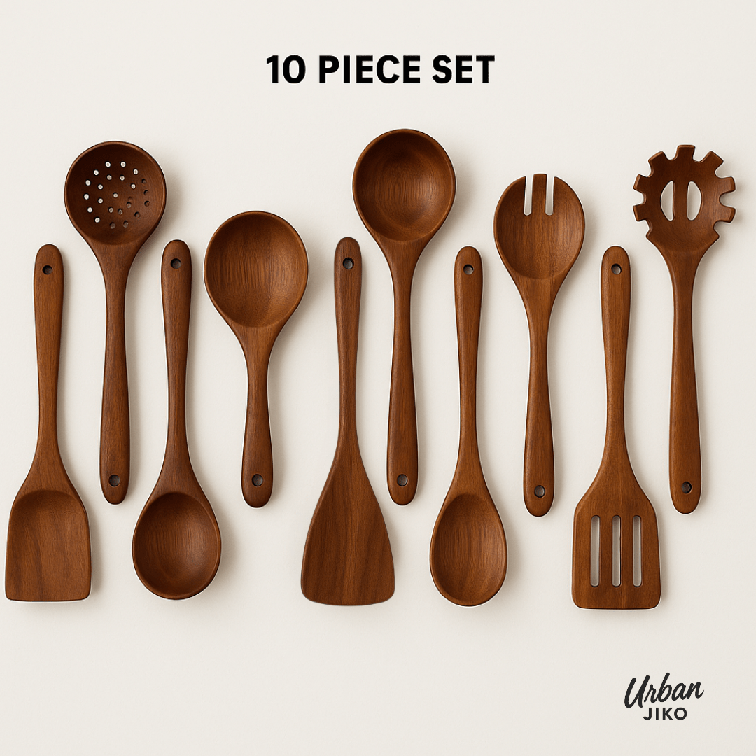 Teak Wooden Utensil Set – Eco-Friendly Non-Stick Cooking Tools TARHUS Kitchen
