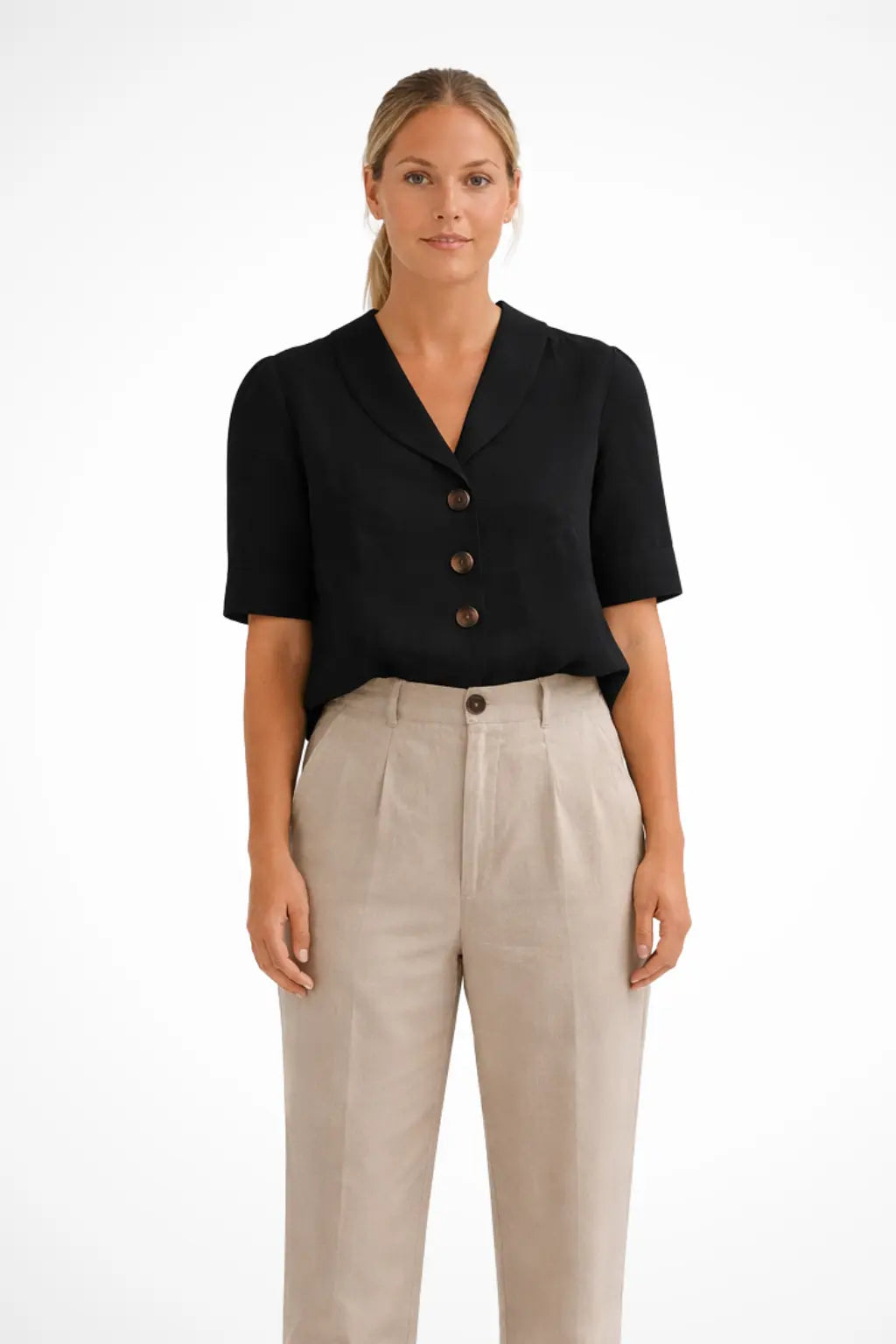 Solène | Women Casual Button Front Linen Blend Blouse with Soft Collar TARHUS Tops and Blouses