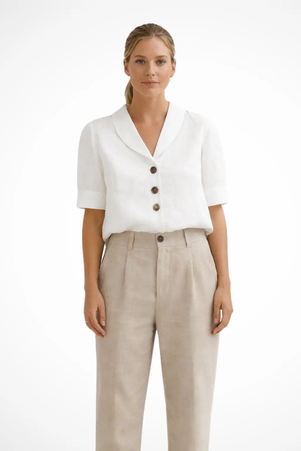 Solène | Women Casual Button Front Linen Blend Blouse with Soft Collar TARHUS Tops and Blouses