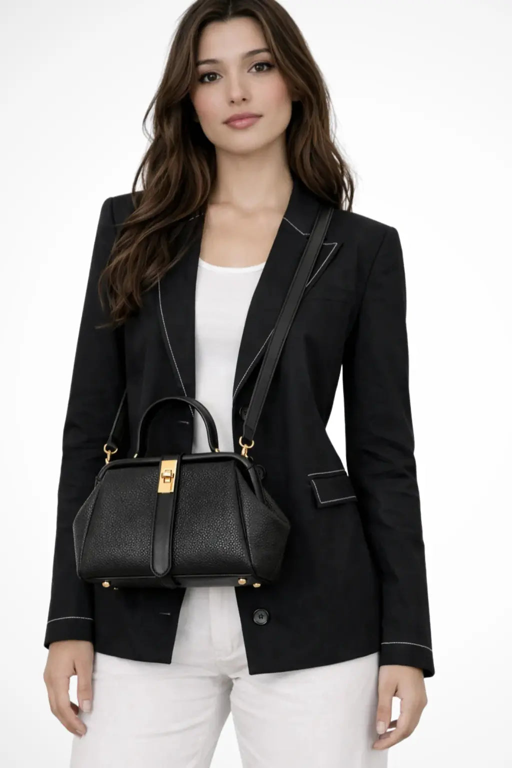 Joanna | Women Structured Mini Top Handle Crossbody Bag with Gold Clasp TARHUS