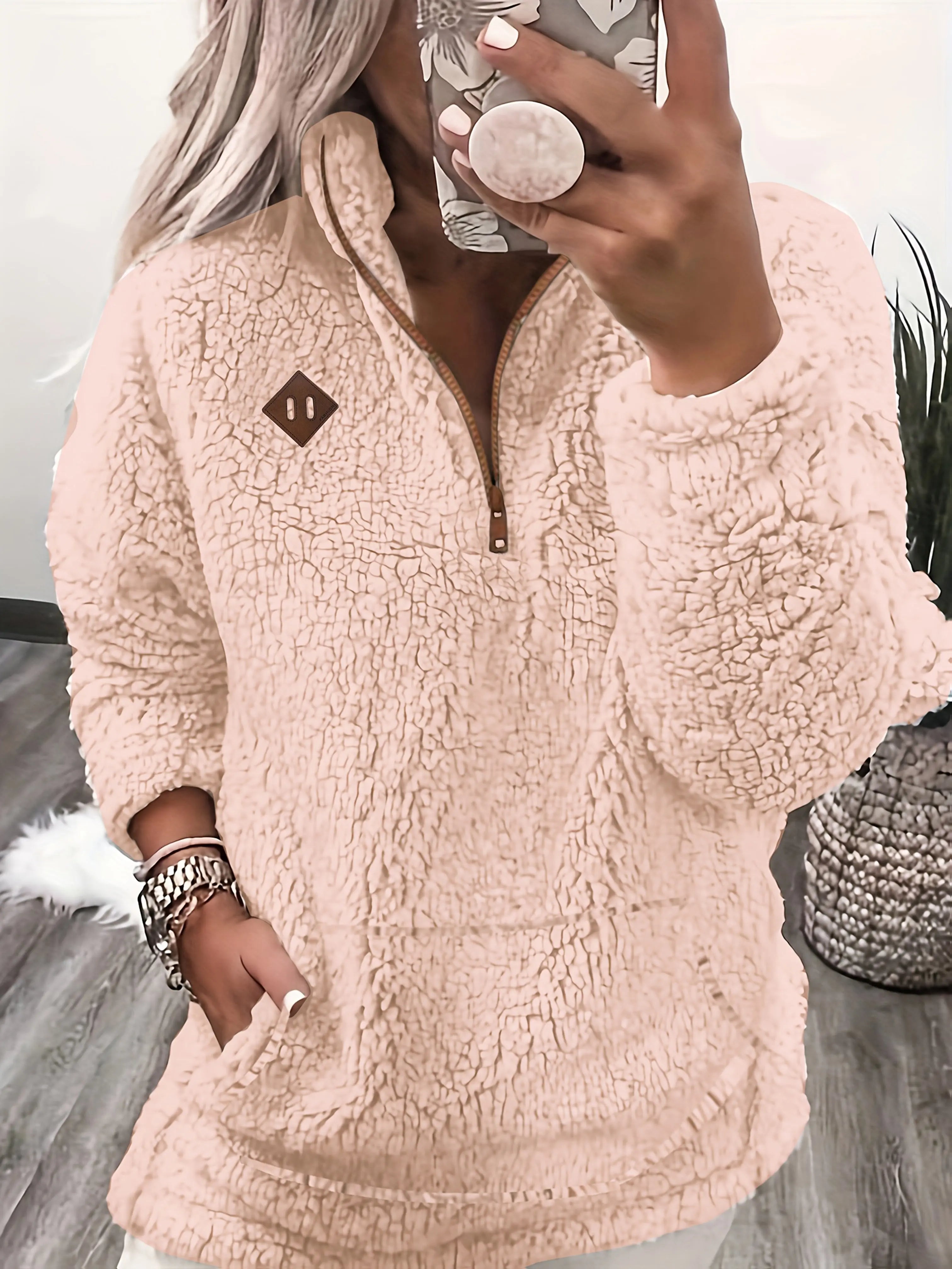 Maddy™ Women’s Fleece Half-Zip Pullover – Cozy Shearling Knit Sweatshirt with High Neck - TARHUS