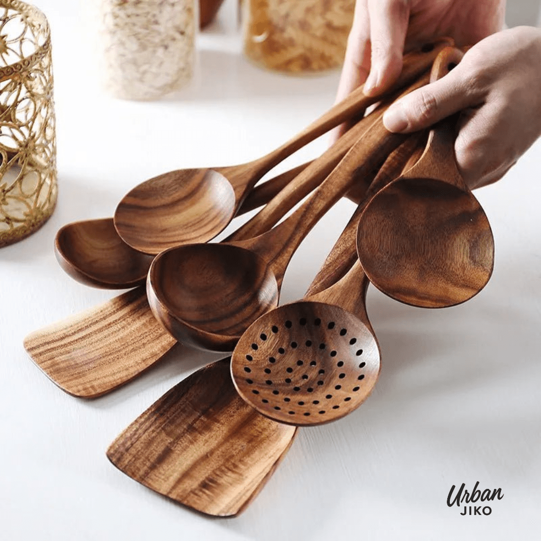 Teak Wooden Utensil Set – Eco-Friendly Non-Stick Cooking Tools TARHUS Kitchen