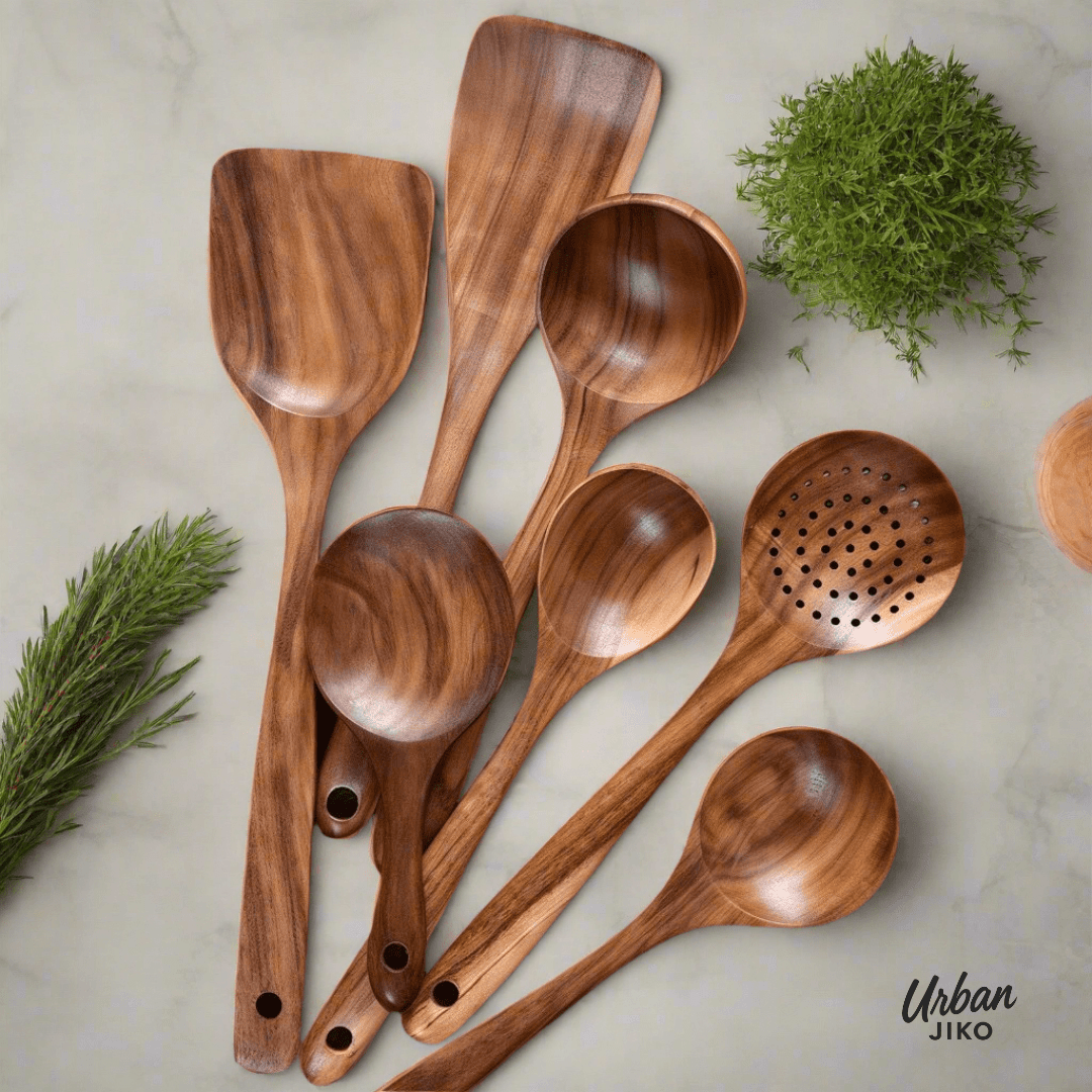 Teak Wooden Utensil Set – Eco-Friendly Non-Stick Cooking Tools TARHUS Kitchen