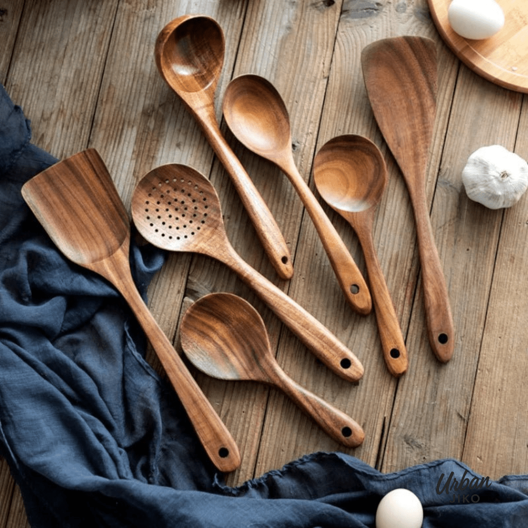 Teak Wooden Utensil Set – Eco-Friendly Non-Stick Cooking Tools TARHUS Kitchen