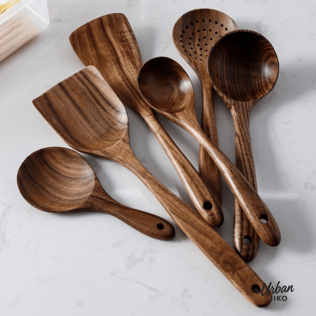 Teak Wooden Utensil Set – Eco-Friendly Non-Stick Cooking Tools TARHUS Kitchen