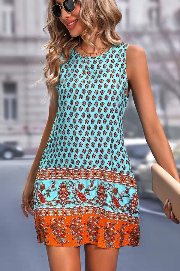 Bohemia Print Sleeveless Casual Mini Dress - TARHUS