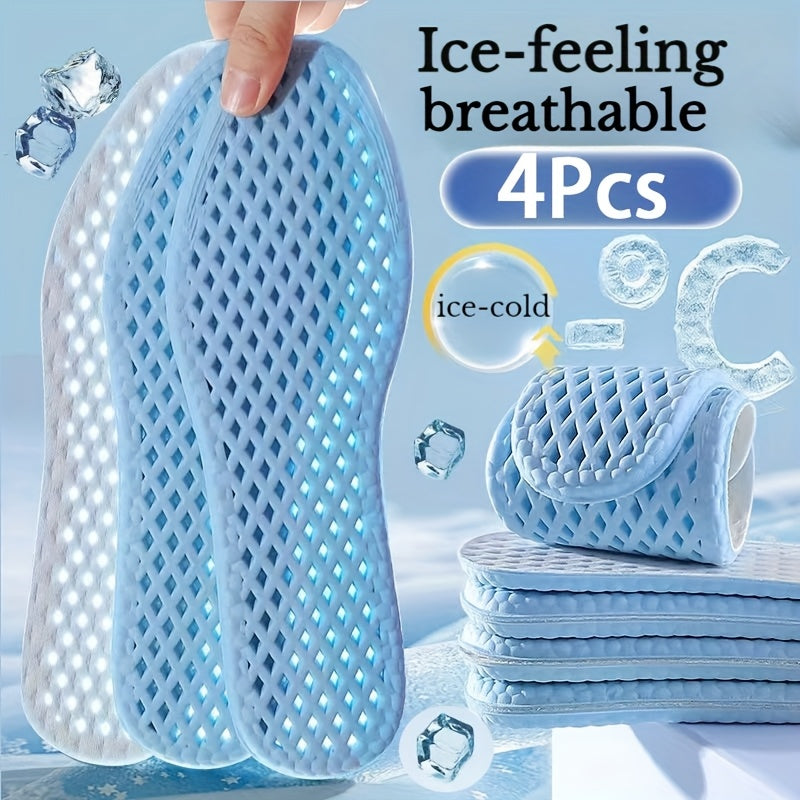 4pcs Cooling Insoles for Summer - Ice-Feeling, Breathable, Sweat-Absorbing, Shock-Absorbing Comfort for Sports & Casual Shoes, Men’s & Women’s Insoles, Sweatabsorbing Material TARHUS