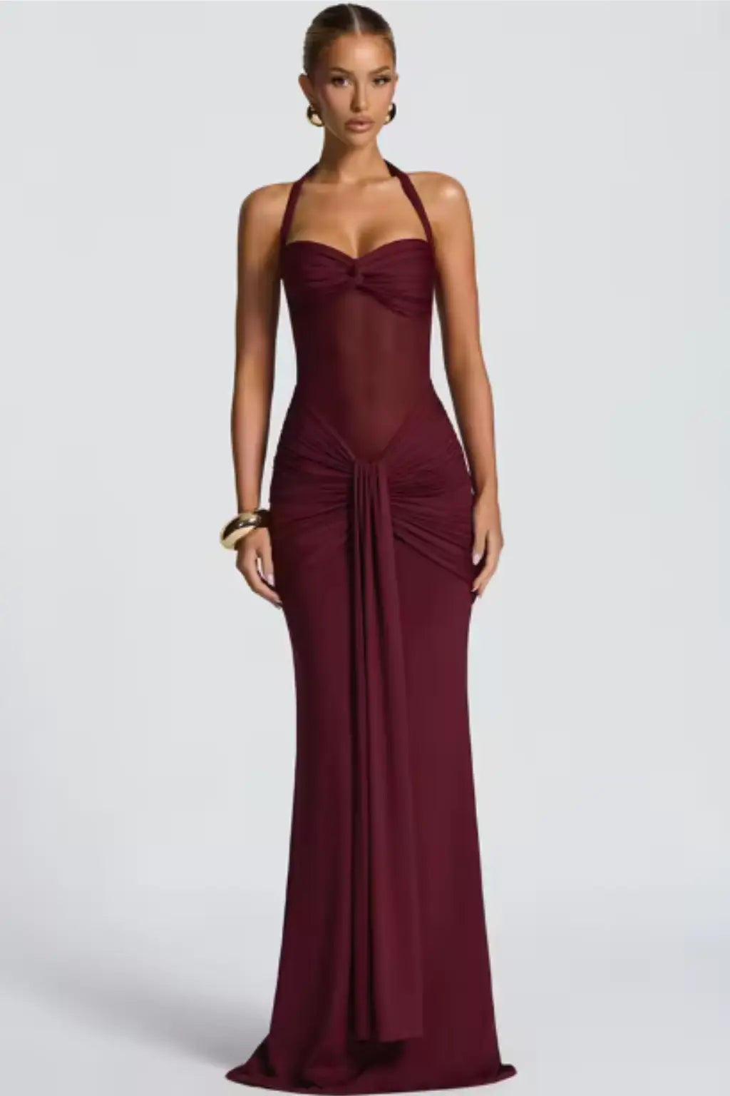 Celine | Women Halter Neck Ruched Wedding Guest Maxi Dress TARHUS Dresses