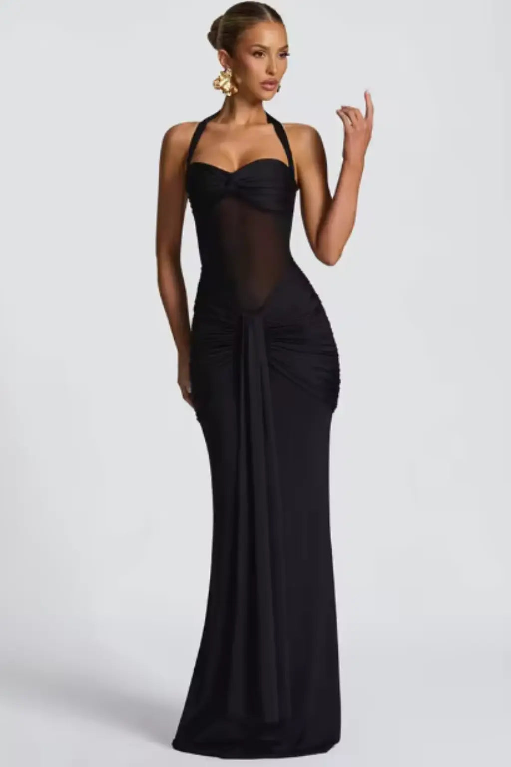 Celine | Women Halter Neck Ruched Wedding Guest Maxi Dress TARHUS Dresses