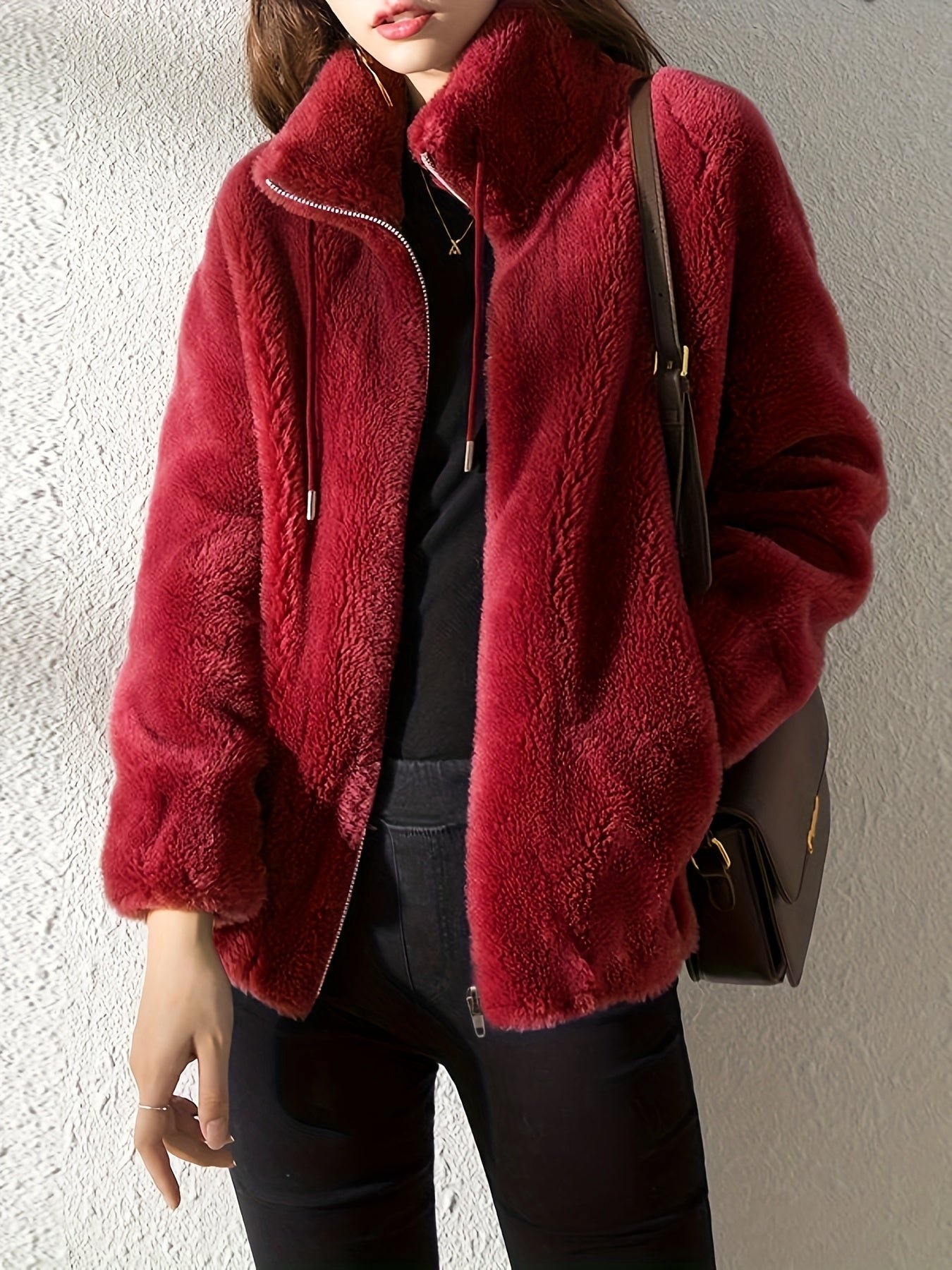Faux Fur Zip-Up Jacket for Women – Soft Plush Casual Winter Coat - TARHUS