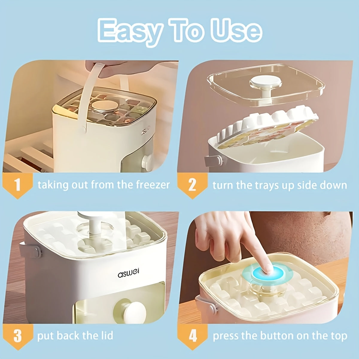 Easy-Press Ice Cube Mold | Tray - Large Capacity, Ice Cube Trays for Freezer, Double Layer 48 Ice Trays, Food-Grade plastic Ice Storage Freezer with Box Container, Stackable with Storage Iced Bucket Kits, Scoop, for Soup, Food, Drink, Coffee TARHUS