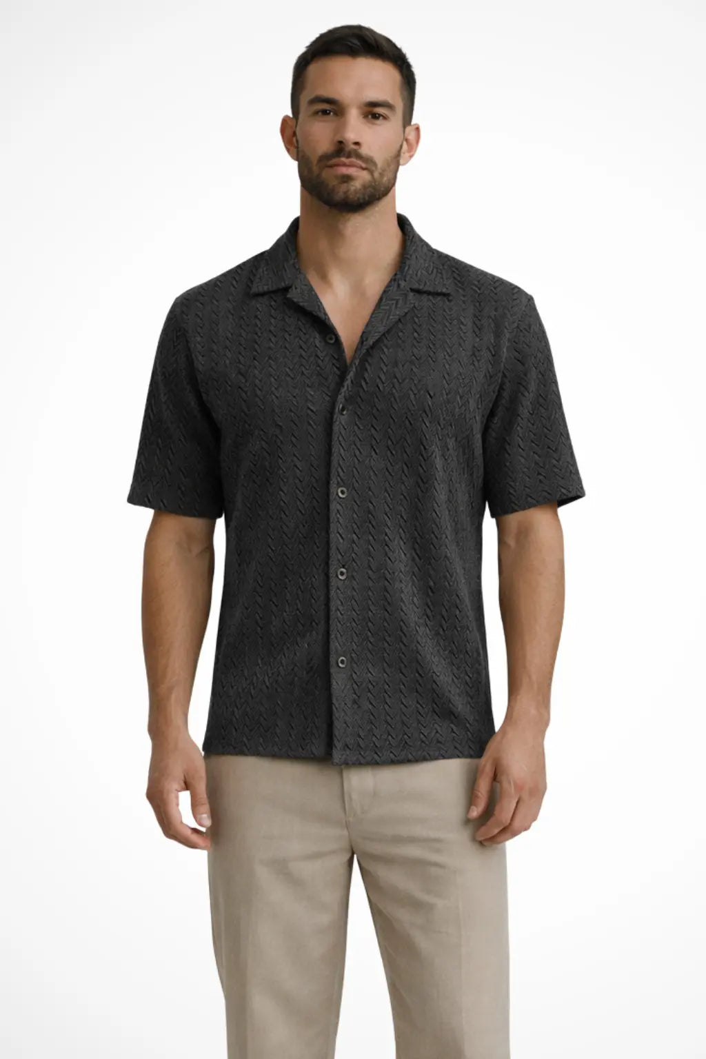 Solano | Men Short Sleeve Open Collar Chevron Textured Summer Shirt TARHUS Men > Tops