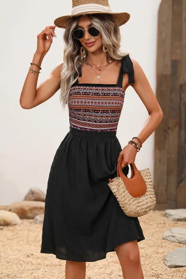 Bohemian Printed Patchwork Sleeveless Casual Dress - TARHUS