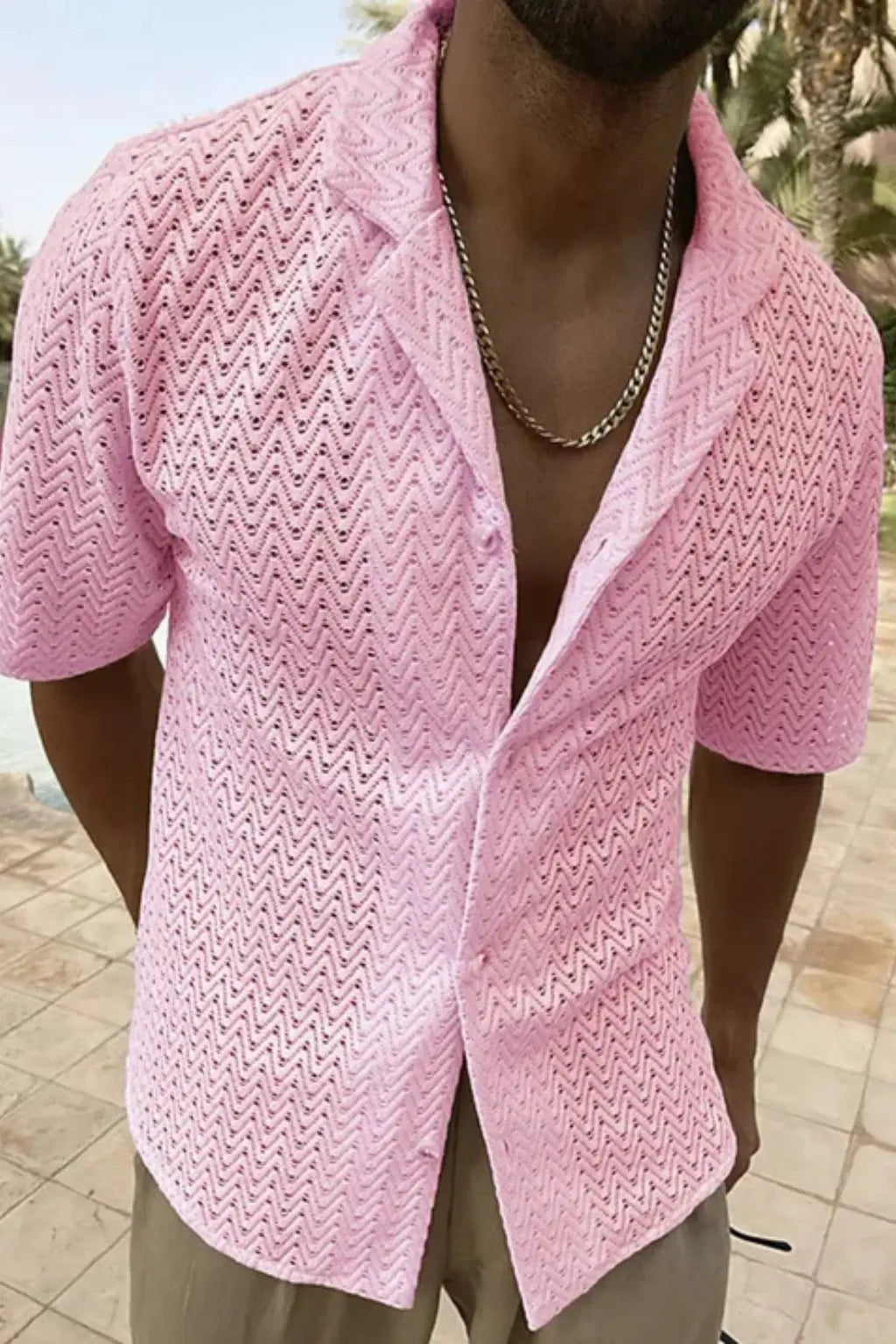 Solano | Men Short Sleeve Open Collar Chevron Textured Summer Shirt TARHUS Men > Tops