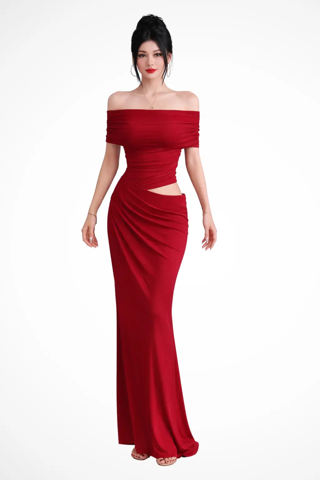 Rhiannon | Women Ruched Off Shoulder Wedding Guest Maxi Dress with Cut Out Detail TARHUS
