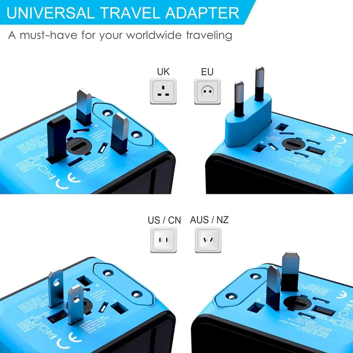 All-in-One Universal Travel Adapter – Worldwide Power Plug Converter with USB Ports for UK, EU, US, AU Outlets - TARHUS