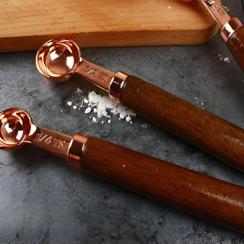 Copper Measuring Set | Cups & Spoons – Walnut Handle Kitchen Tools TARHUS Cooking Utensils