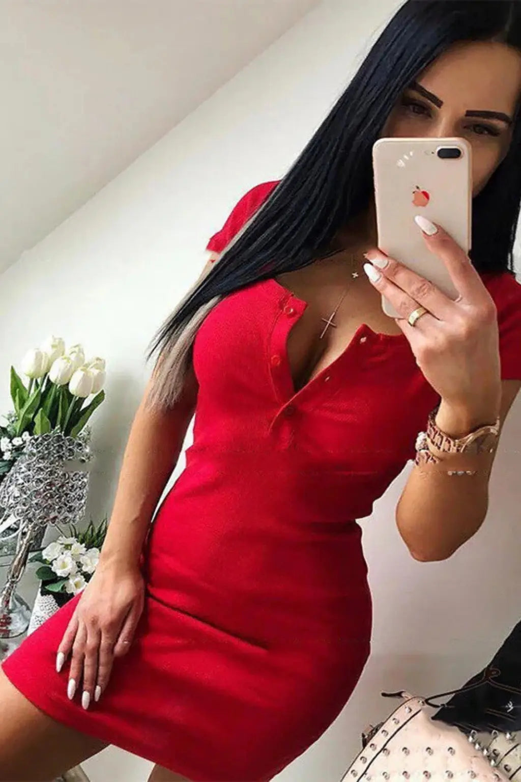 Niamh | Women Ribbed Knit Bodycon Mini Dress with Button Detail TARHUS
