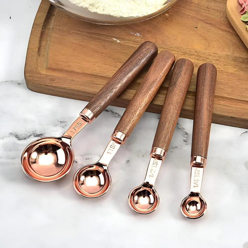 Copper Measuring Set | Cups & Spoons – Walnut Handle Kitchen Tools TARHUS Cooking Utensils