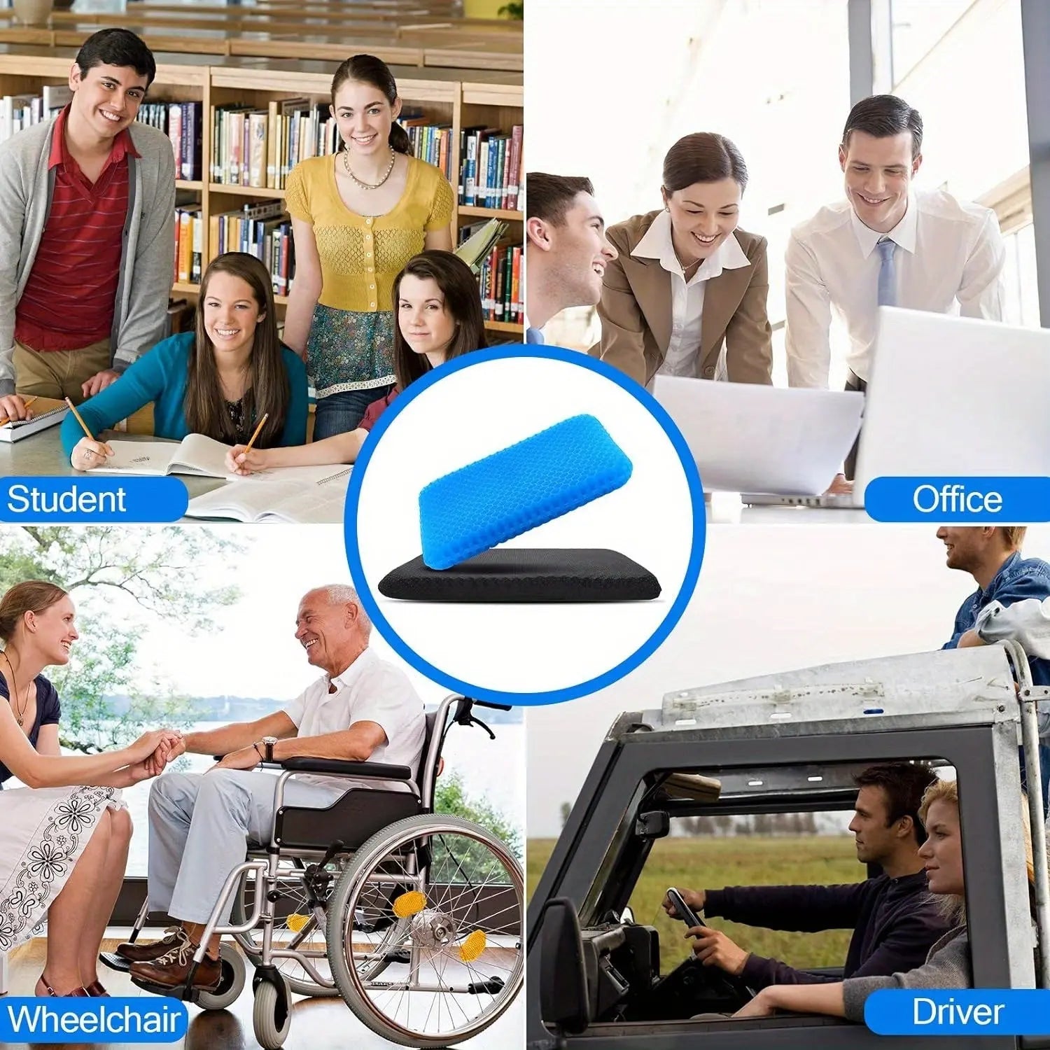 Extra Large Gel Honeycomb Seat Cushion for Extended Sitting - Soft, Breathable, Non-Slip Design, Reduces Sweating, Ideal for Wheelchair and Office Use, Blue, Gel Cushion TARHUS