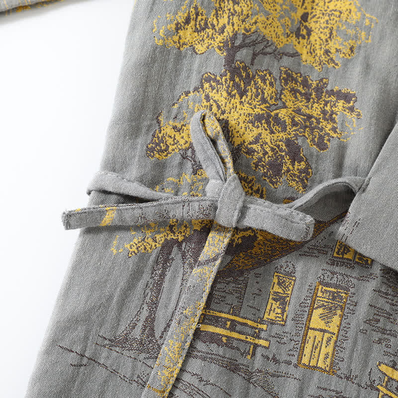 Neutral Landscape Kimono Cotton Pajama Set - TARHUS