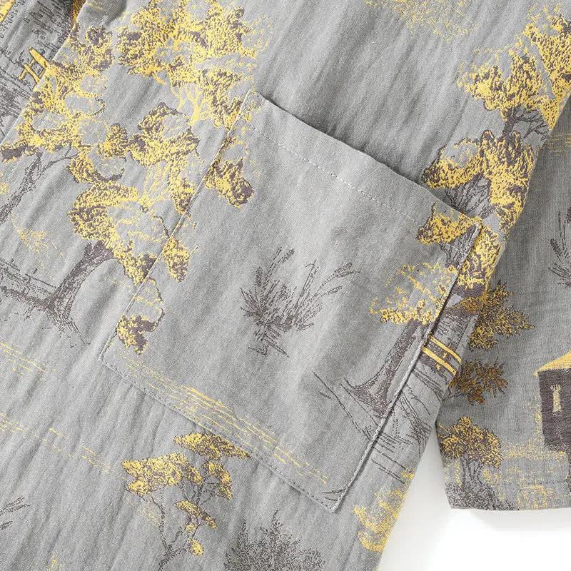 Neutral Landscape Kimono Cotton Pajama Set - TARHUS