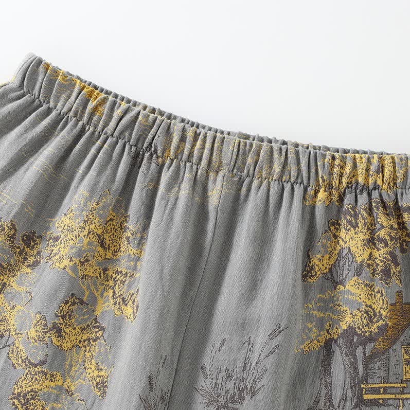 Neutral Landscape Kimono Cotton Pajama Set - TARHUS