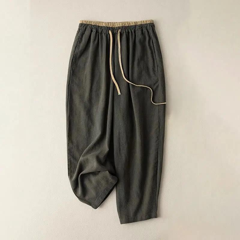 Buddha Stones Casual Solid Color Cotton Linen Drawstring Women's Pants With Pockets - TARHUS
