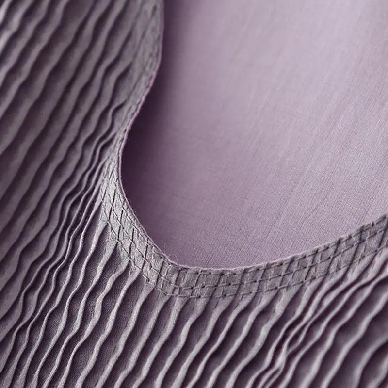 Buddha Stones Casual Accordion Pleat Plain V-neck Short Sleeve Cotton Midi Dress With Pockets - TARHUS